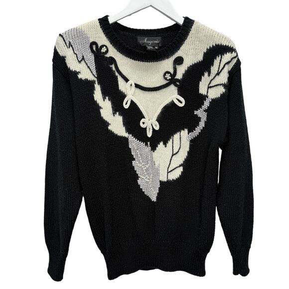 Vintage Angenie Crewneck Womens Sweater Size M Black Beaded Embellished 80s - Picture 1 of 4